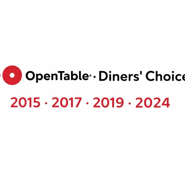 OpenTable Diners' Choice award logo with years 2015, 2017, 2019, and 2024.