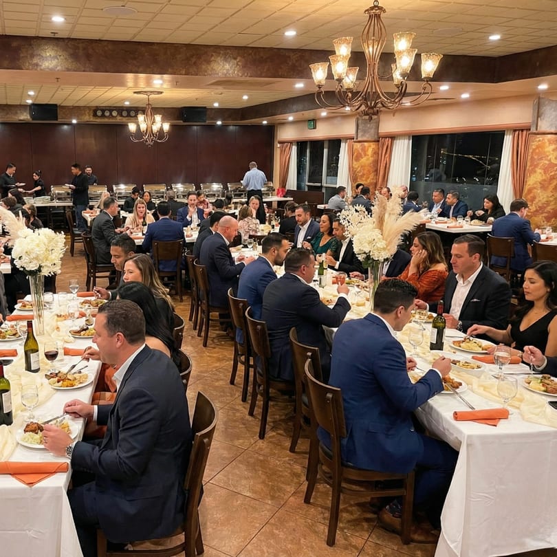 Diners enjoying a meal at long tables in a spacious Anejo Cantina and Grill dining room.